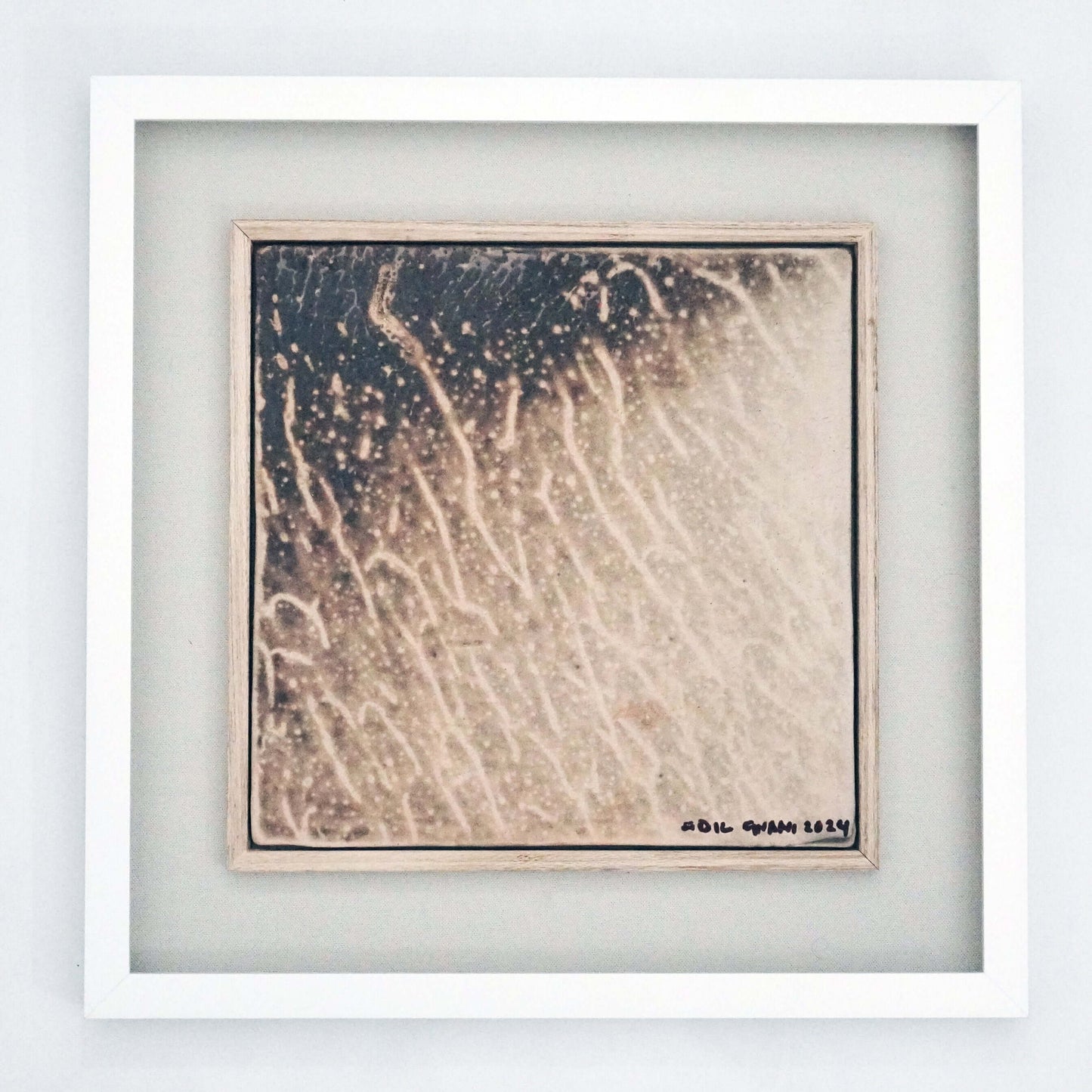 Kaiga 1 - 1' x 1' framed raku ceramic wall art - RAAQUU Serial No. 2400009