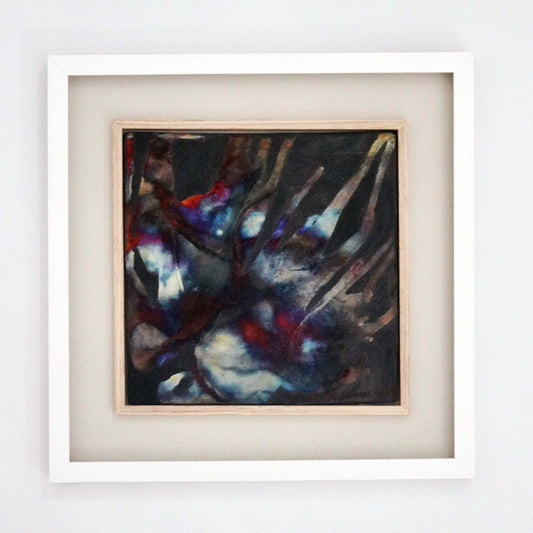Kaiga 1 - 1' x 1' framed raku ceramic wall art - RAAQUU Serial No. 2400011
