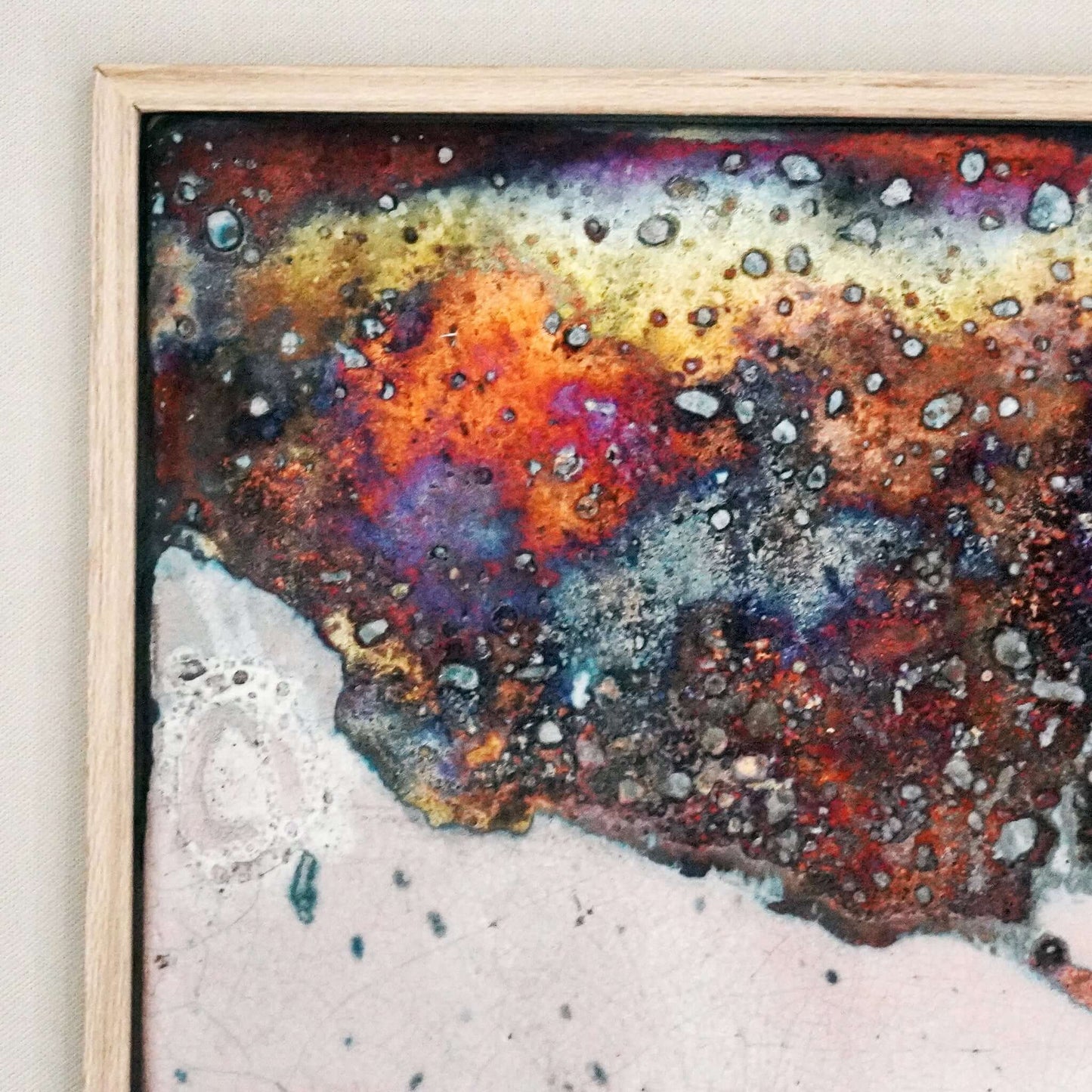 Kaiga 1 - 1' x 1' framed raku ceramic wall art - RAAQUU Serial No. 2400012