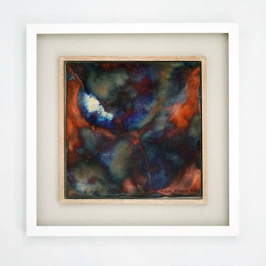 Kaiga 1 - 1' x 1' framed raku ceramic wall art - RAAQUU Serial No. 2400013