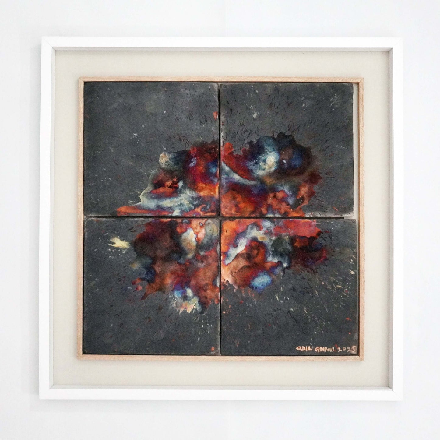 Kaiga 4 - 2' x 2' framed raku ceramic wall art - RAAQUU Serial No. 2400015
