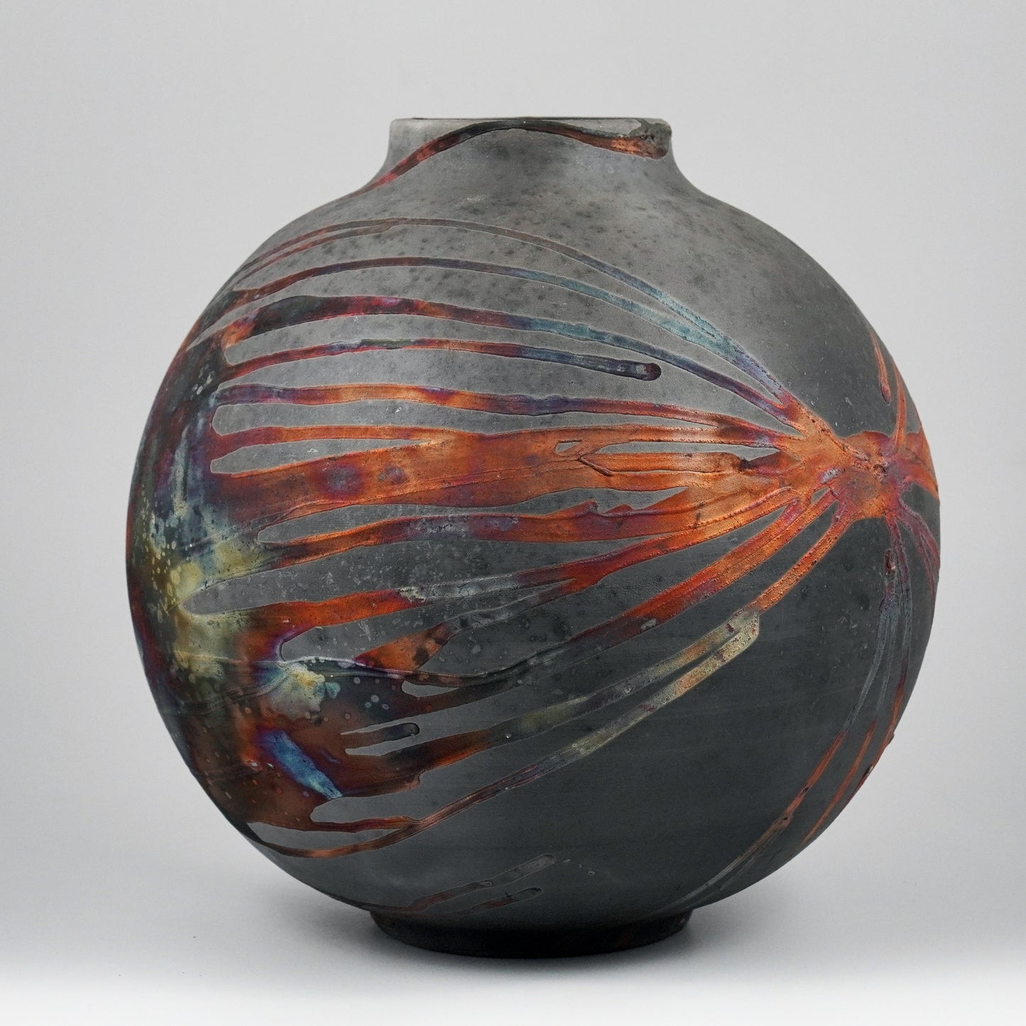 RAAQUU Large Globe Ceramic Vase Carbon Copper S/N0000782 11" Raku Pottery
