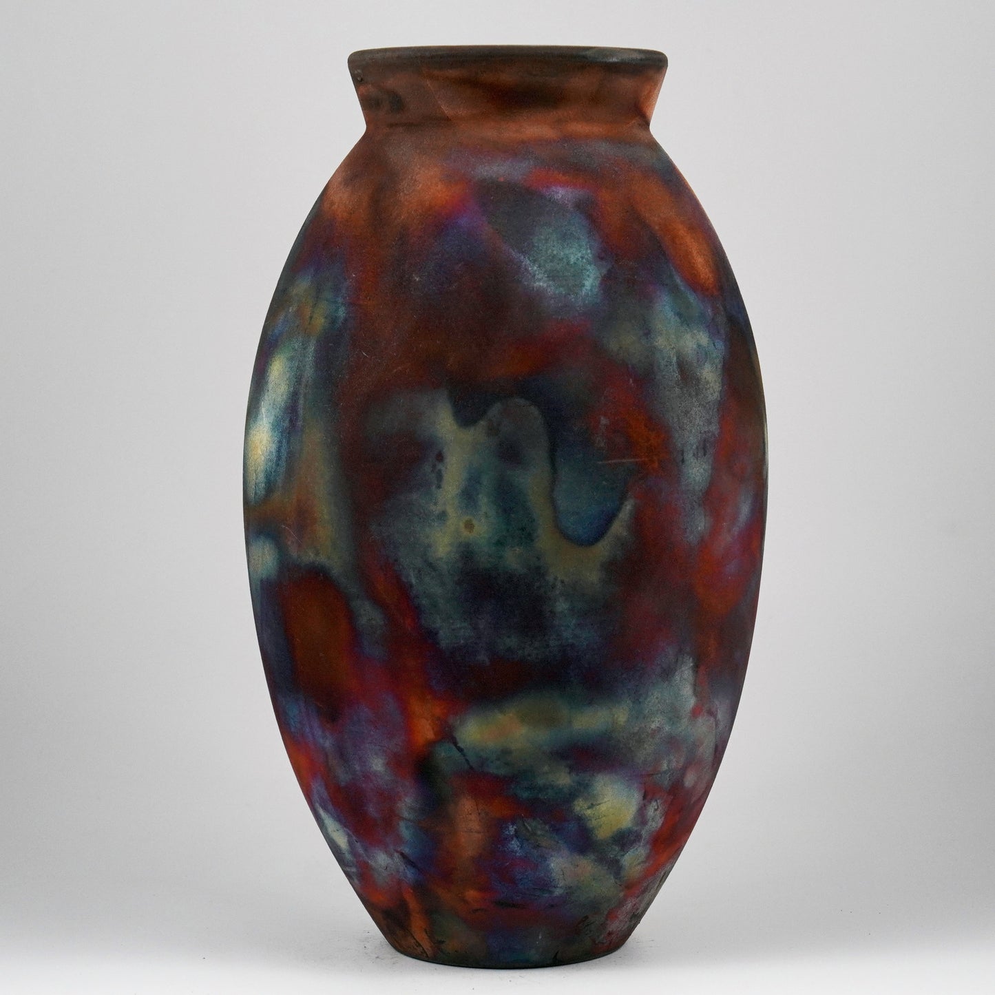 RAAQUU Large Oval Ceramic Vase Full Copper Matte S/N0000505 13.5" Raku Pottery