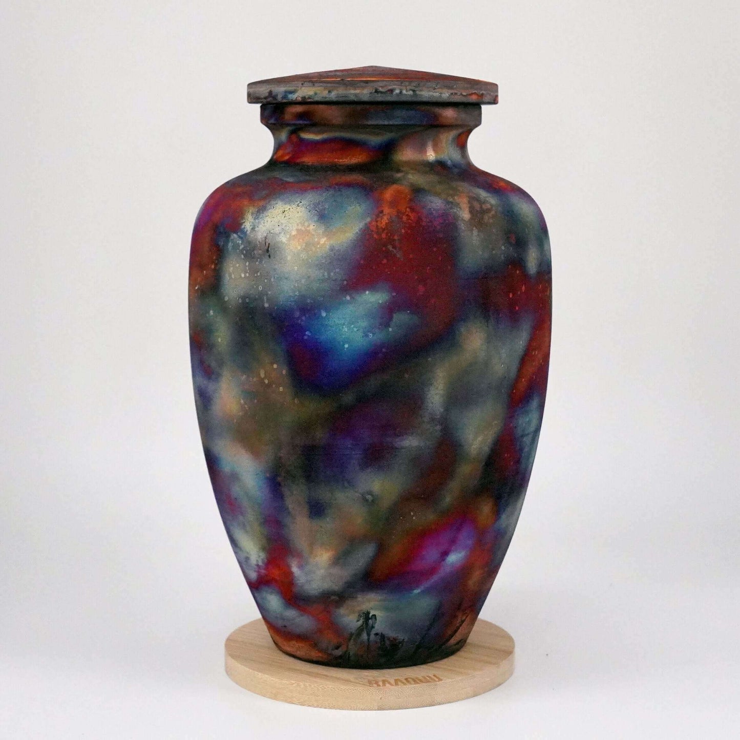 Raku pottery vase ceramic home decor RAAQUU Omoide Ceramic Full Copper Matte Urn for Adult Remains/Ashes S/N8000094 - Raku Pottery 170 cubic inches Unique Handmade Cremation Vessel
