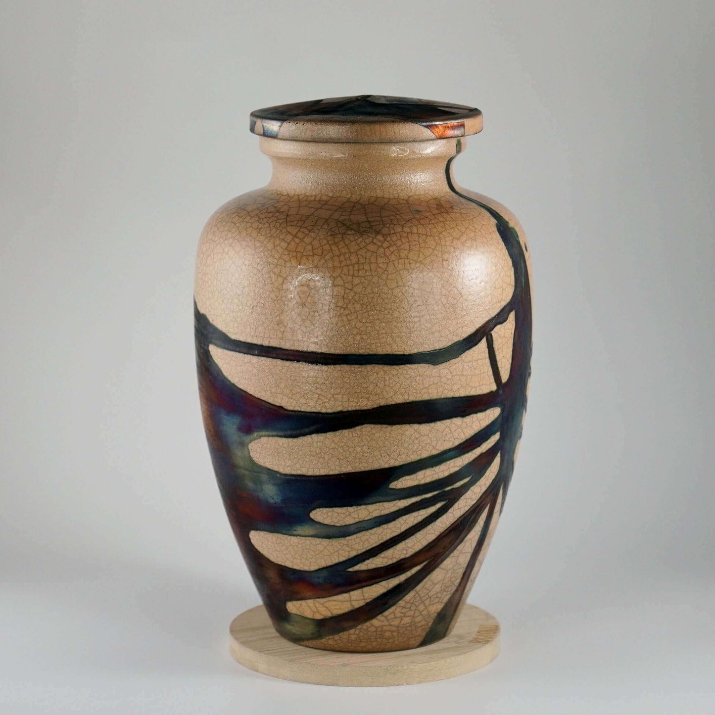 RAAQUU Omoide Ceramic Half Copper Matte Urn for Adult Remains/Ashes S/N80000130 - Raku Pottery 170 cubic inches Unique Handmade Cremation Vessel Unique Handmade ceramic pottery raku vases, urns, and home decor, sculptures, wall decor, gifts by Adil Ghani