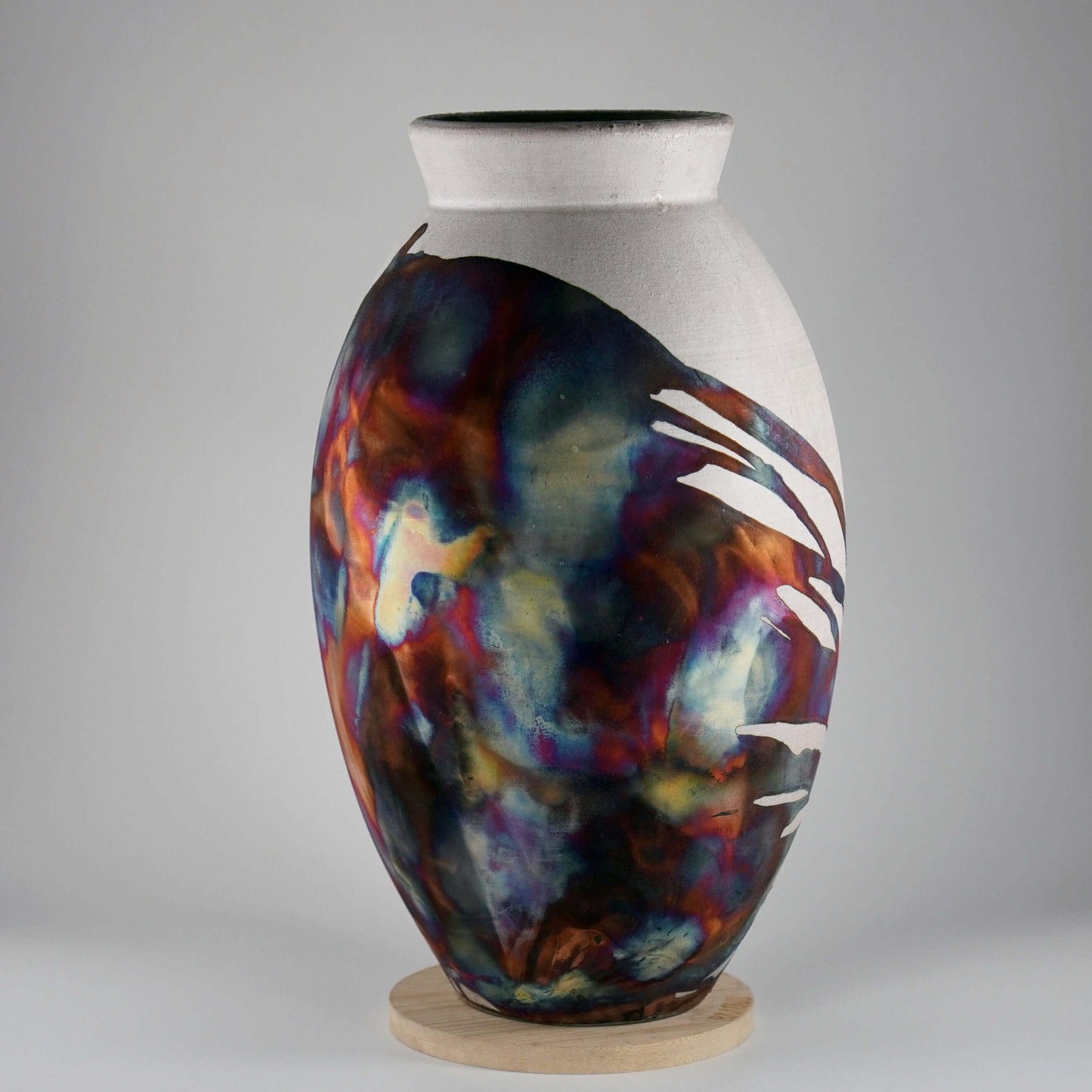 RAAQUU Large Oval Ceramic Vase Half Copper Matte S/N0000538 13.5" Raku Pottery