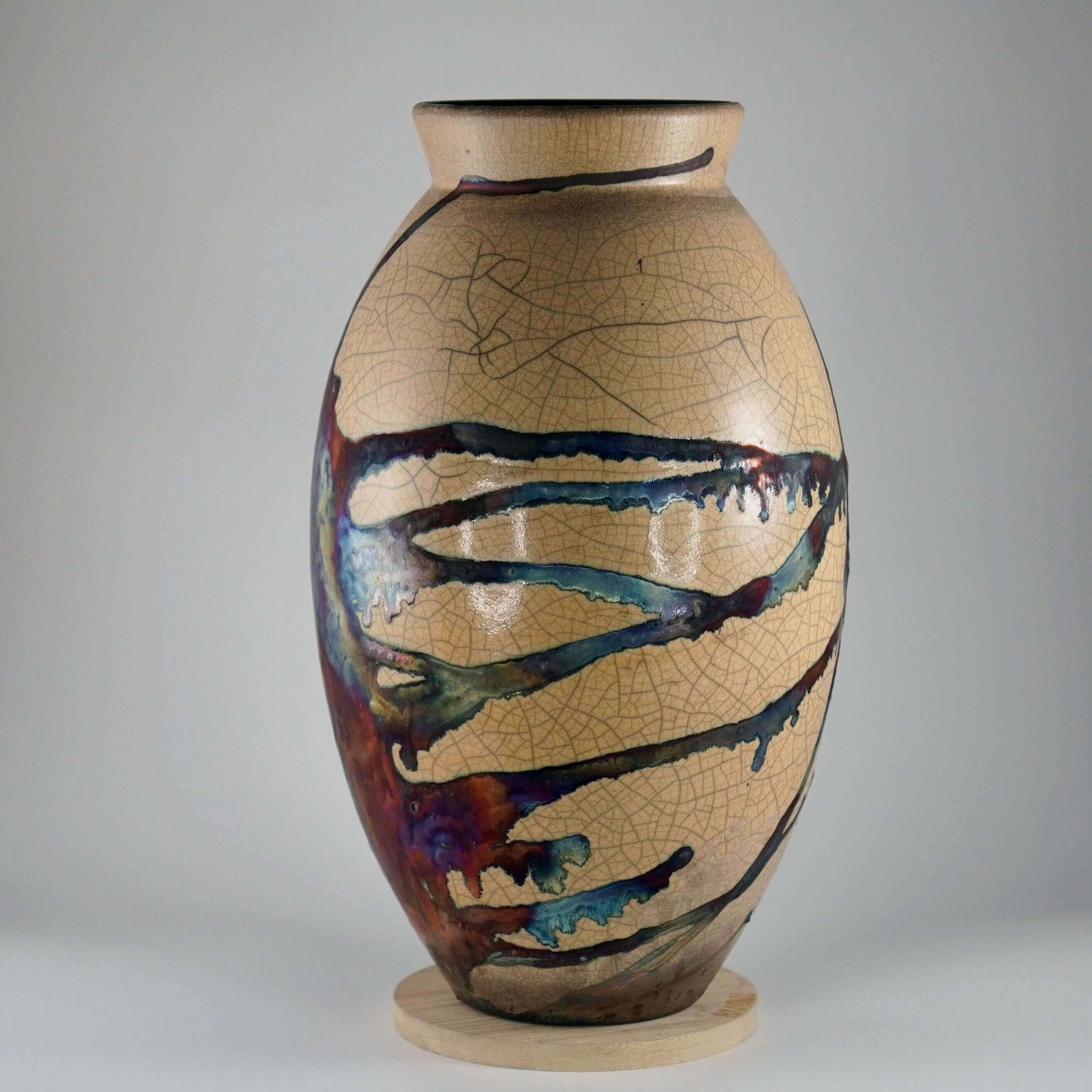 RAAQUU Large Oval Ceramic Vase Half Copper Matte S/N0000092 13.5" Raku Pottery