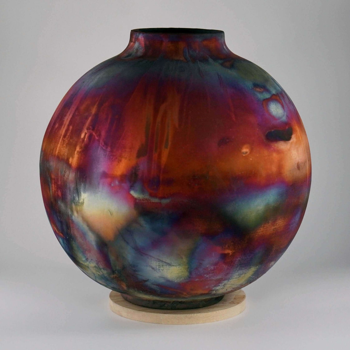 RAAQUU Large Globe Ceramic Vase Full Copper Matte S/N0000579 11" Raku Pottery