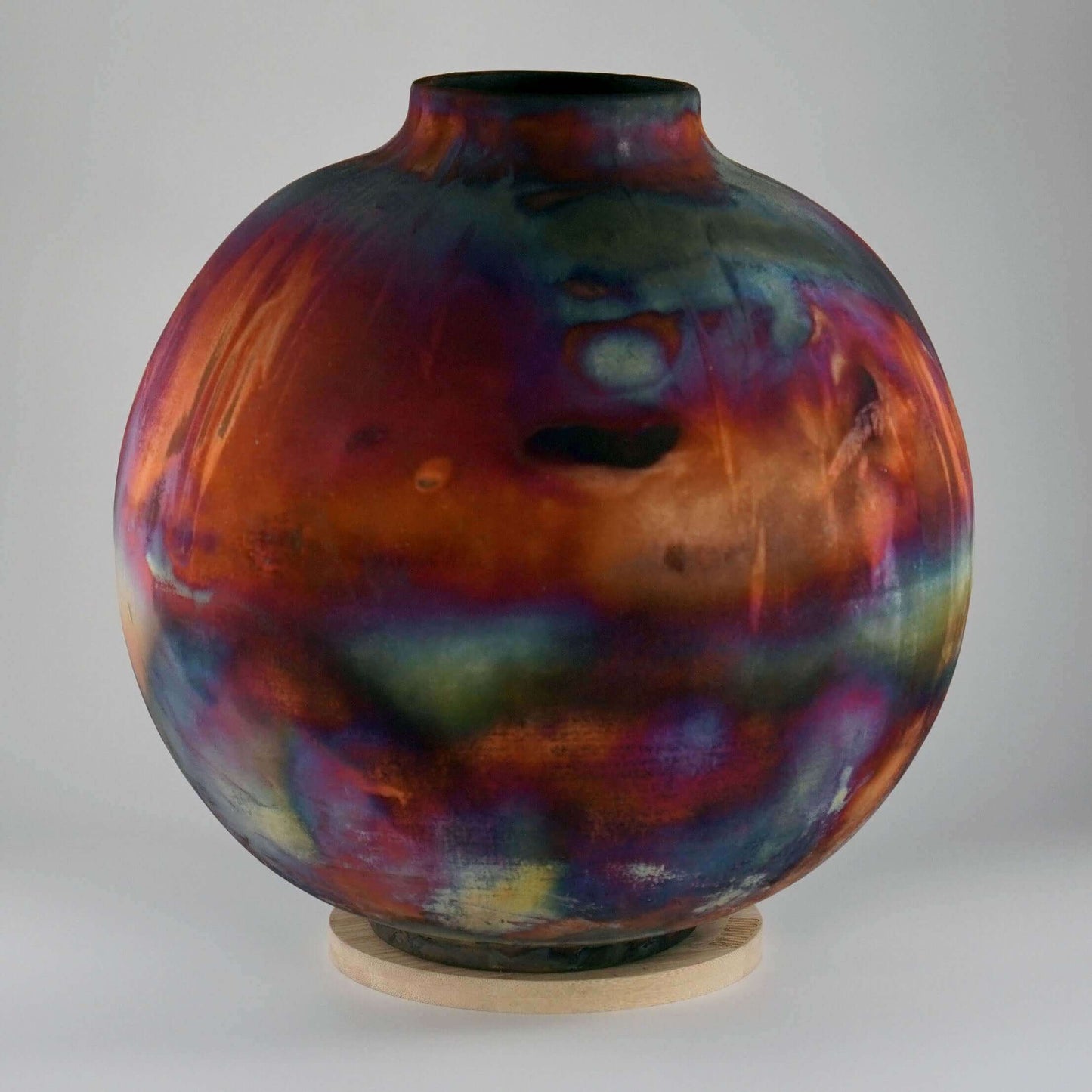 RAAQUU Large Globe Ceramic Vase Full Copper Matte S/N0000579 11" Raku Pottery
