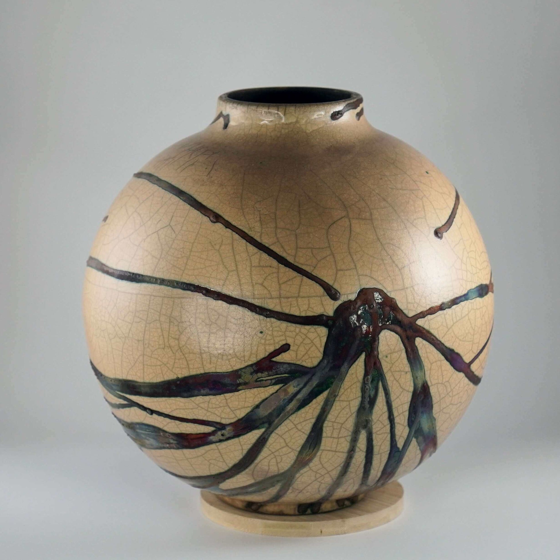 RAAQUU Large Globe Ceramic Vase Half Copper Matte S/N0000627 11" Raku Pottery Unique Handmade ceramic pottery raku vases, urns, and home decor, sculptures, wall decor, gifts by Adil Ghani