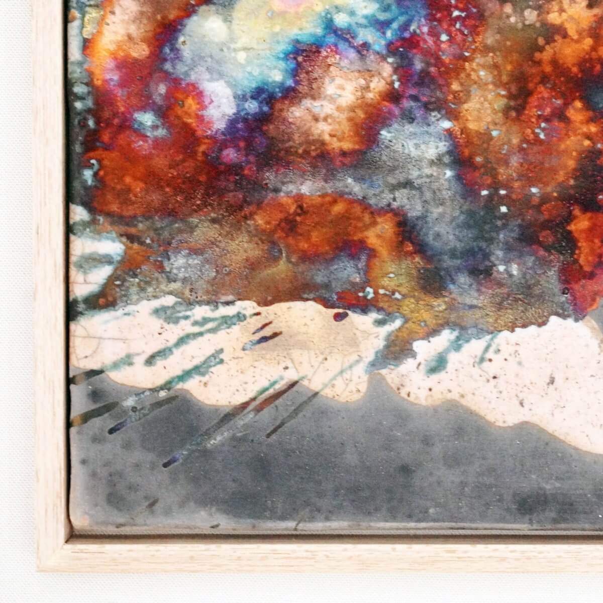 Kaiga 1 - 1' x 1' framed raku ceramic wall art - RAAQUU Serial No. 2400008 - RAAQUU