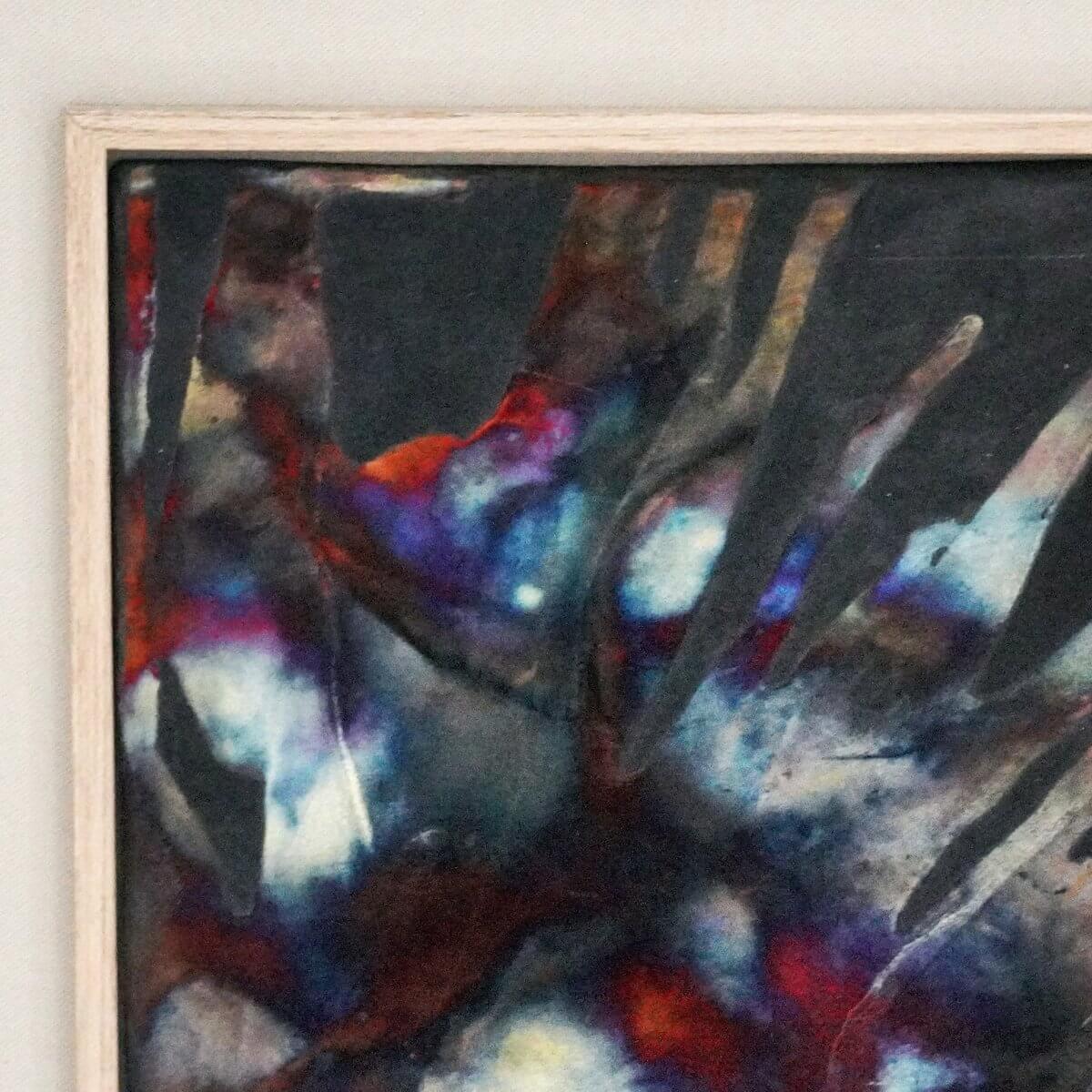 Kaiga 1 - 1' x 1' framed raku ceramic wall art - RAAQUU Serial No. 2400011 - RAAQUU