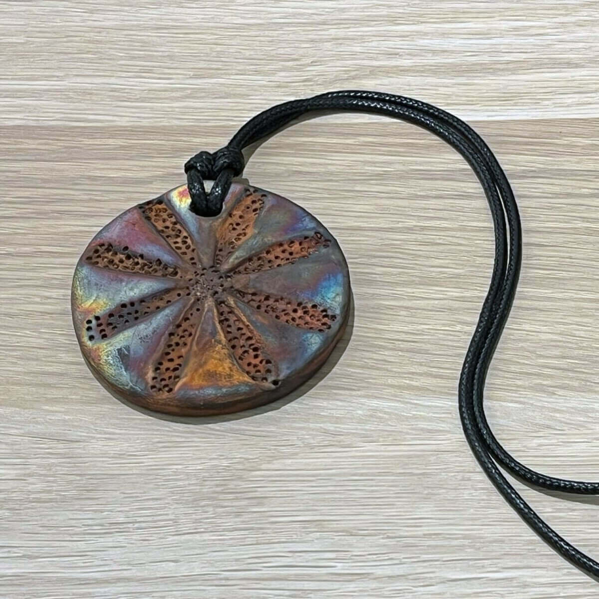 Kubi L001 Flower Raku Pendant Necklace - Handmade gift for her - RAAQUU