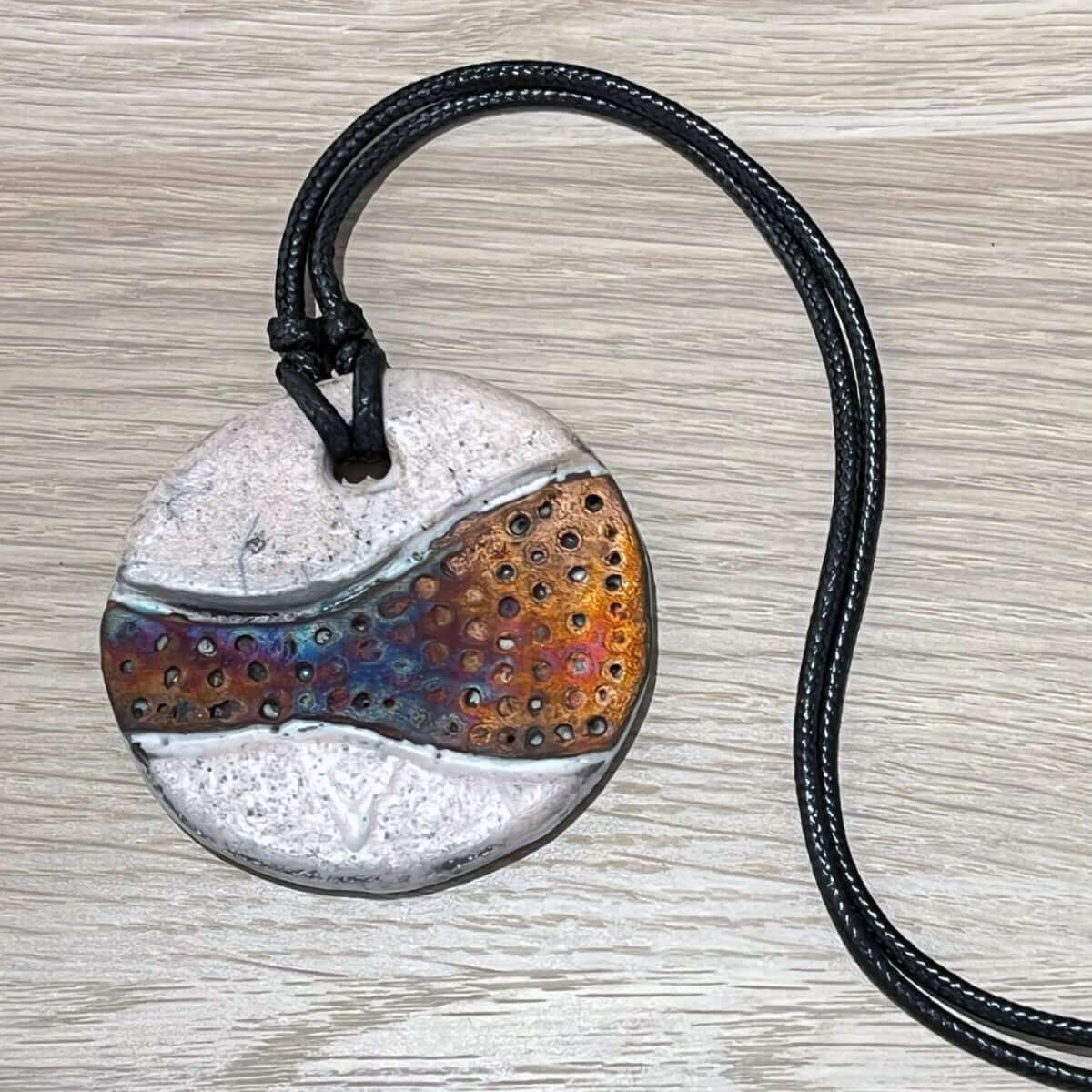 Kubi L002 Dimple Raku Pendant Necklace - Handmade gift for her - RAAQUU