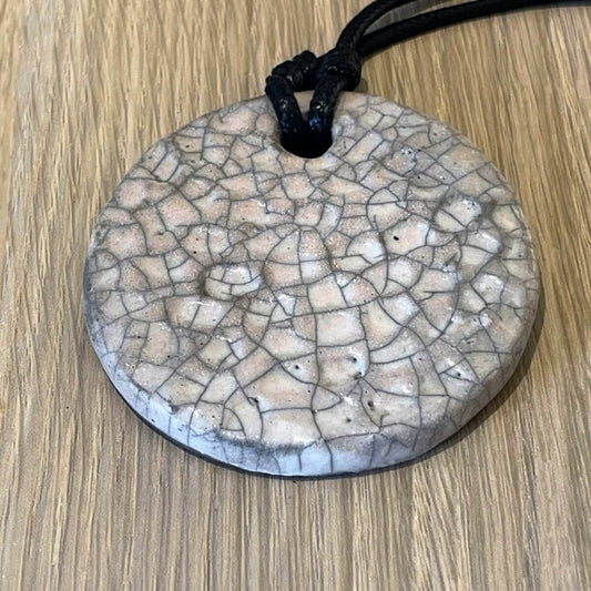 Kubi L003 Circle Raku Pendant Necklace - Handmade gift for her - RAAQUU