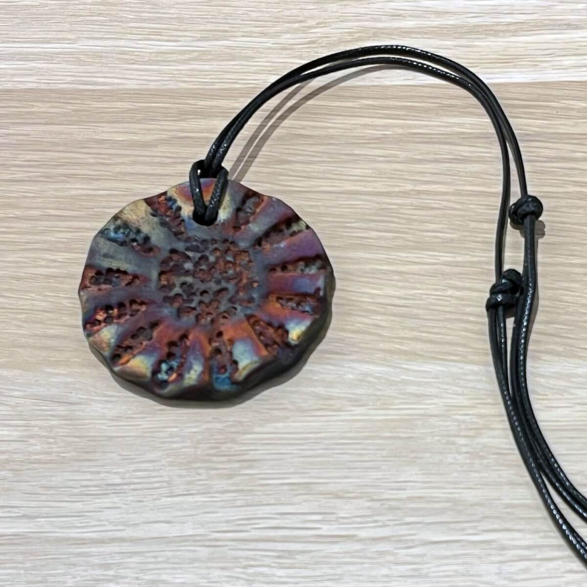 Kubi L006 Sun Raku Pendant Necklace - Handmade gift for her - RAAQUU