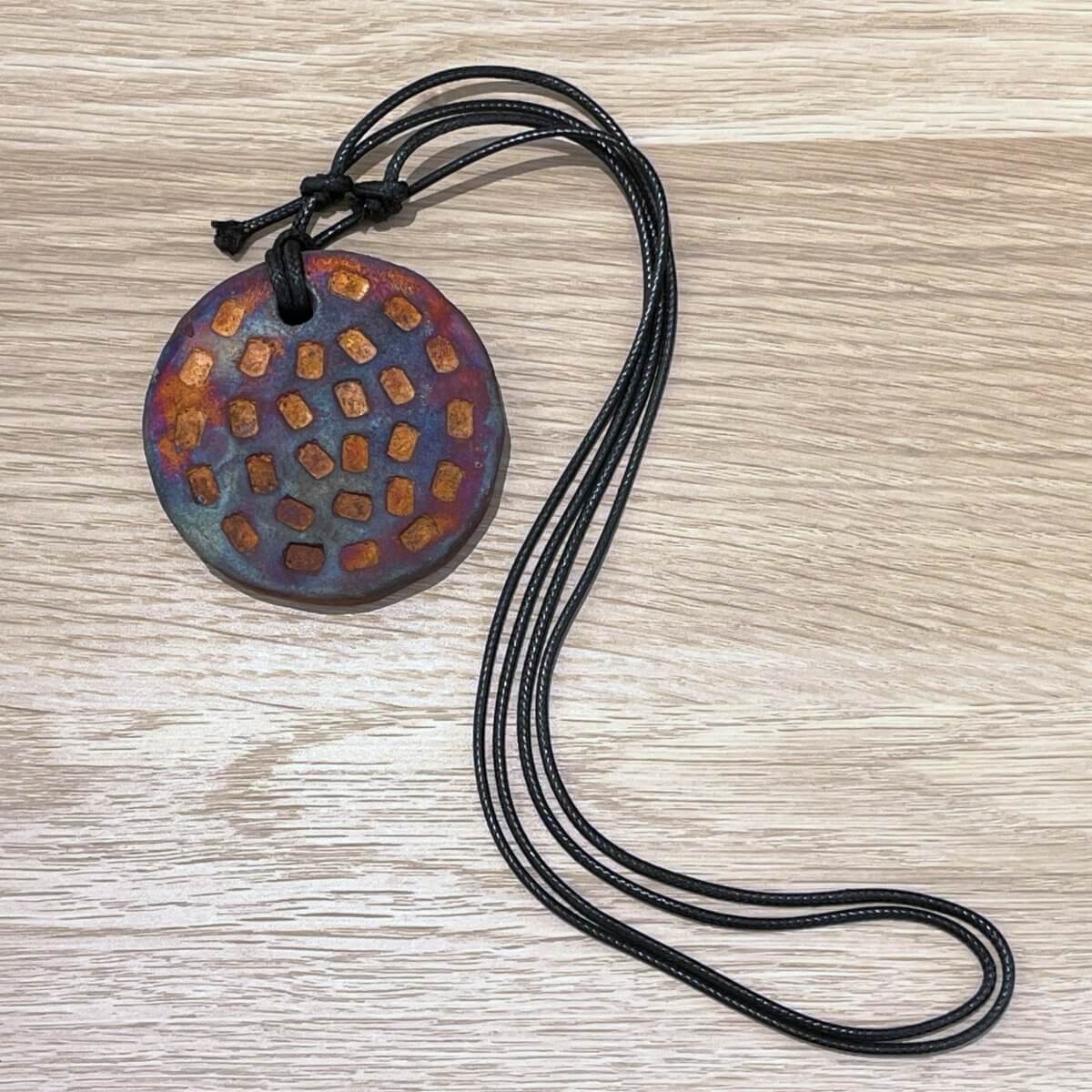 Kubi L007 Indent Circle Raku Pendant Necklace - Handmade gift for her - RAAQUU