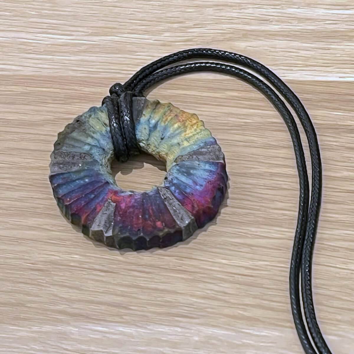 Kubi M008 Circle Ring Raku Pendant Necklace - Handmade gift for her - RAAQUU