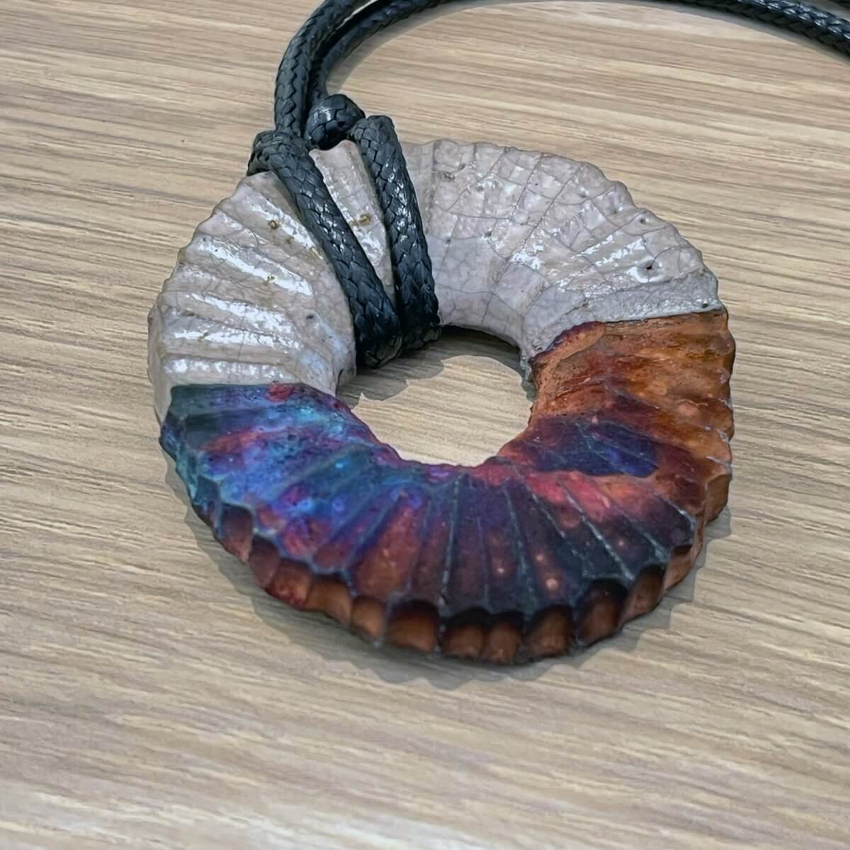 Kubi M008 Circle Ring Raku Pendant Necklace - Handmade gift for her - RAAQUU