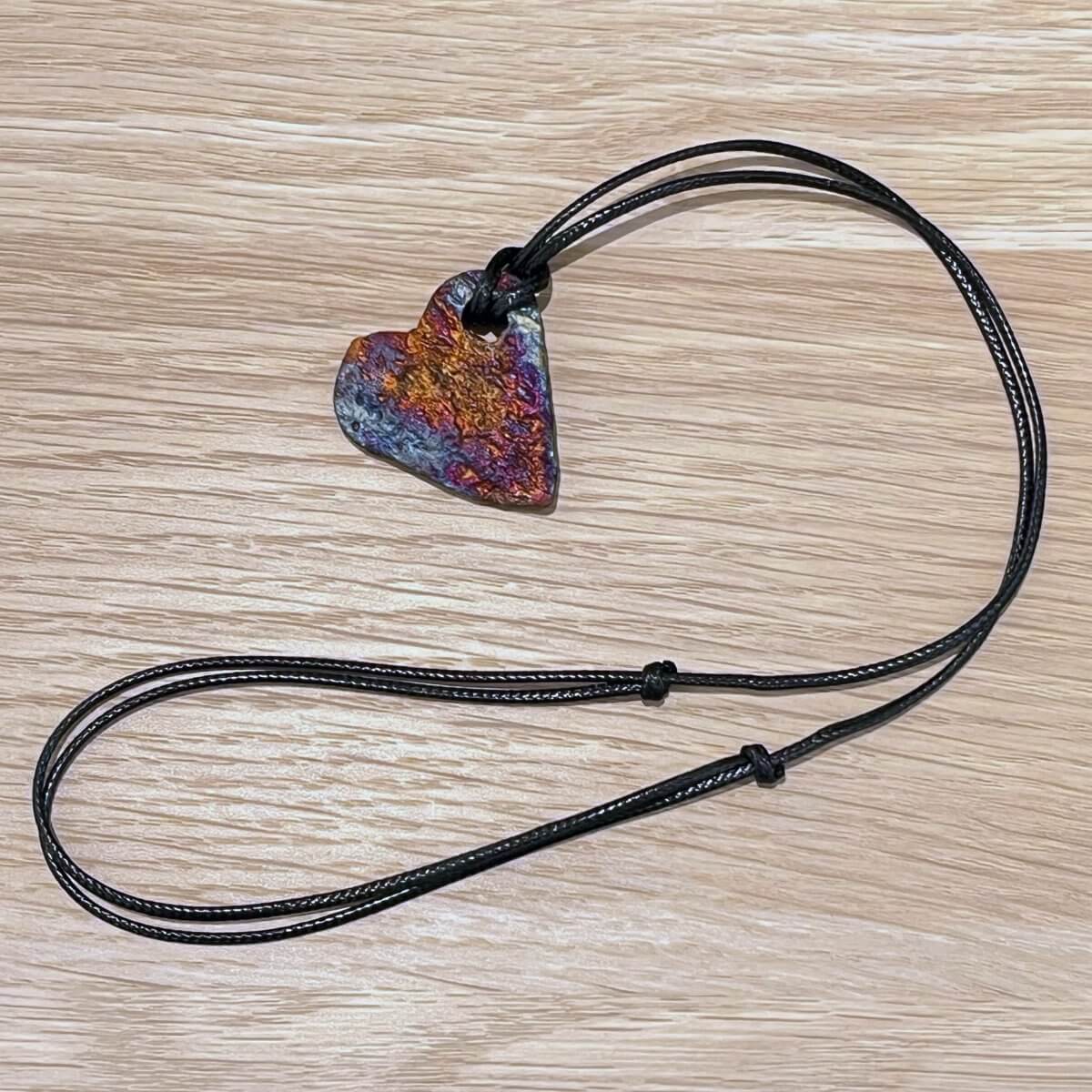Kubi M010 Love Heart Raku Pendant Necklace - Handmade gift for her - RAAQUU