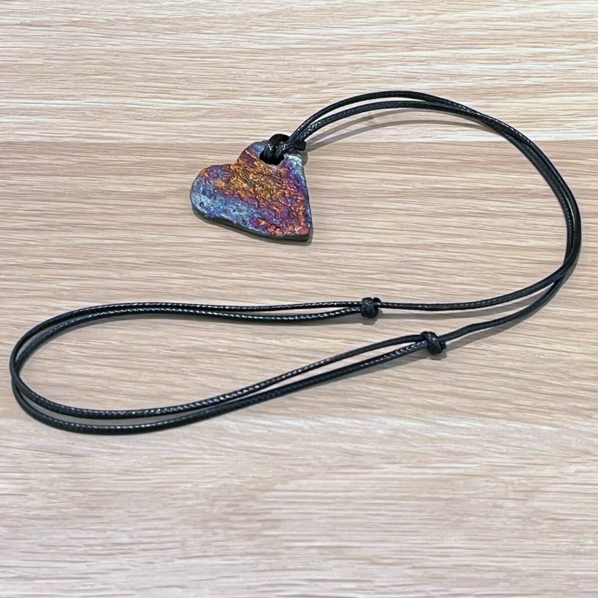 Kubi M010 Love Heart Raku Pendant Necklace - Handmade gift for her - RAAQUU