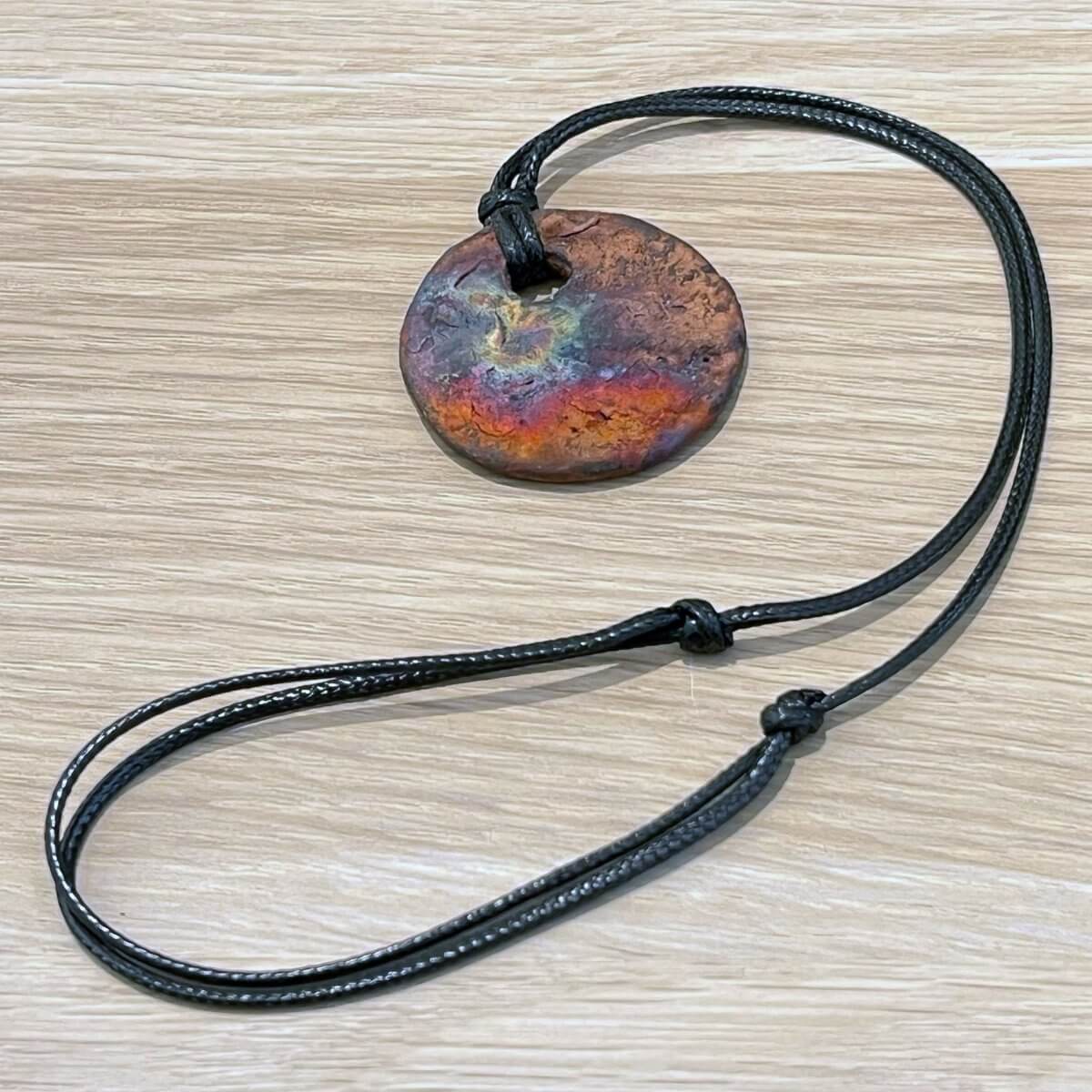 Kubi M011 Circle Raku Pendant Necklace - Handmade gift for her - RAAQUU
