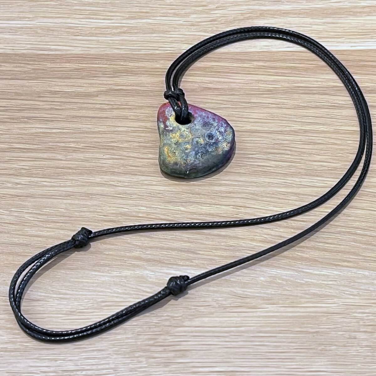 Kubi M013 Stone Triangle Raku Pendant Necklace - Handmade gift for her - RAAQUU