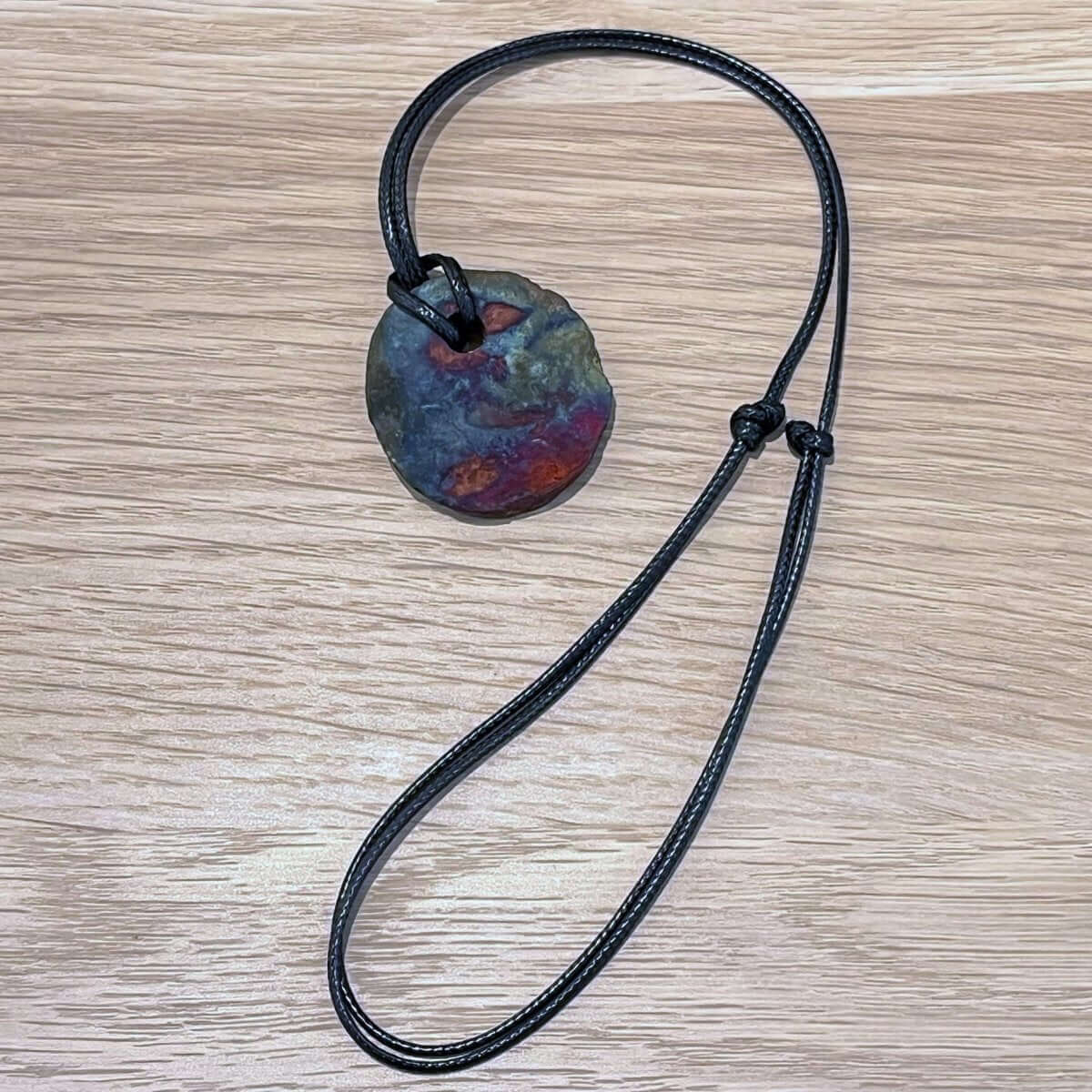 Kubi M017 Organic Circle Raku Pendant Necklace - Handmade gift for her - RAAQUU