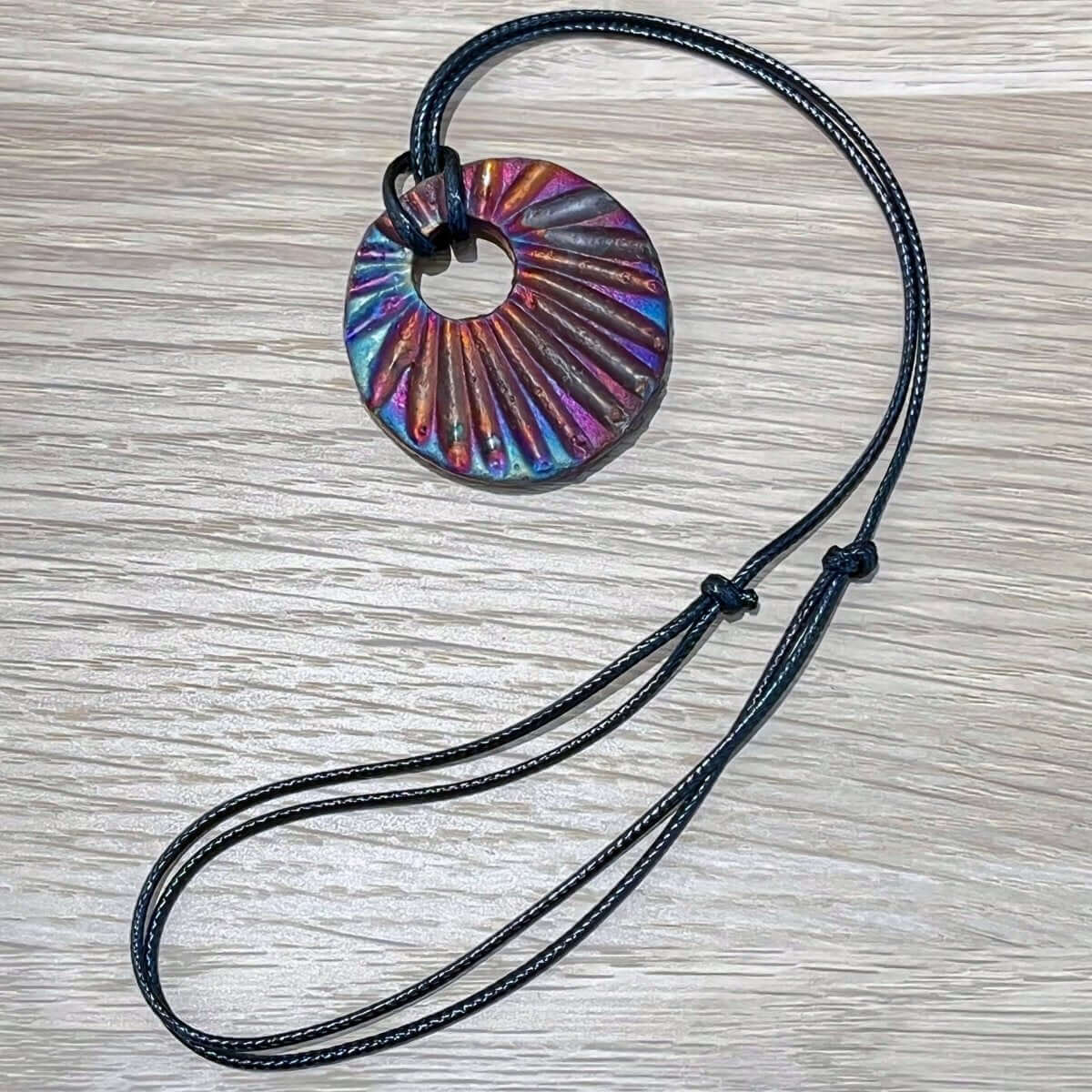 Kubi M018 Scalloped Circle Raku Pendant Necklace - Handmade gift for her - RAAQUU