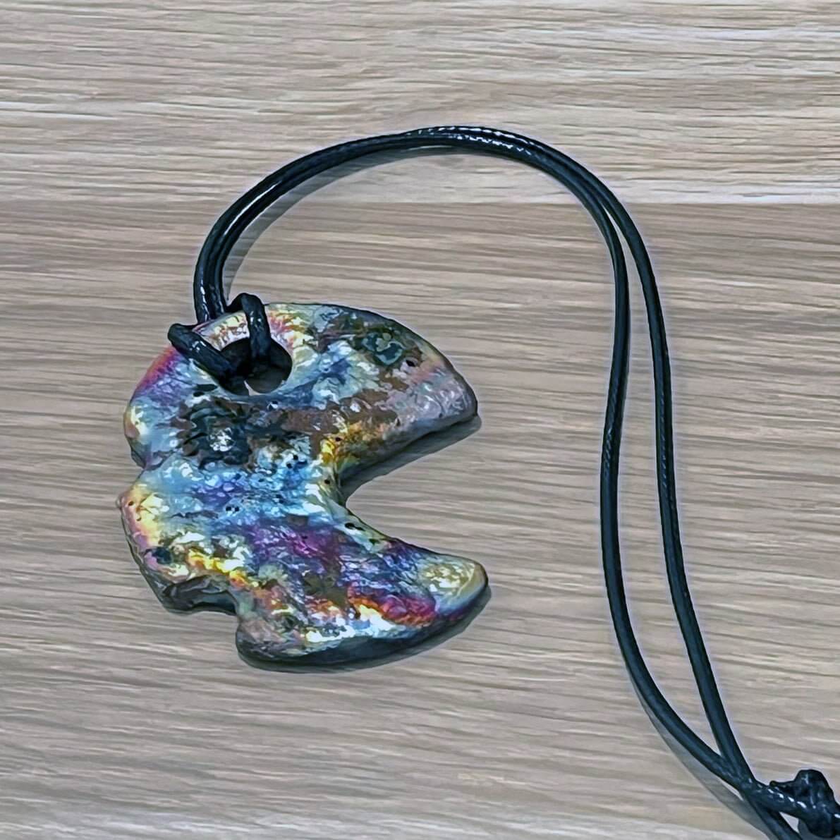Kubi M021 Organic Oval Raku Pendant Necklace - Handmade gift for her - RAAQUU