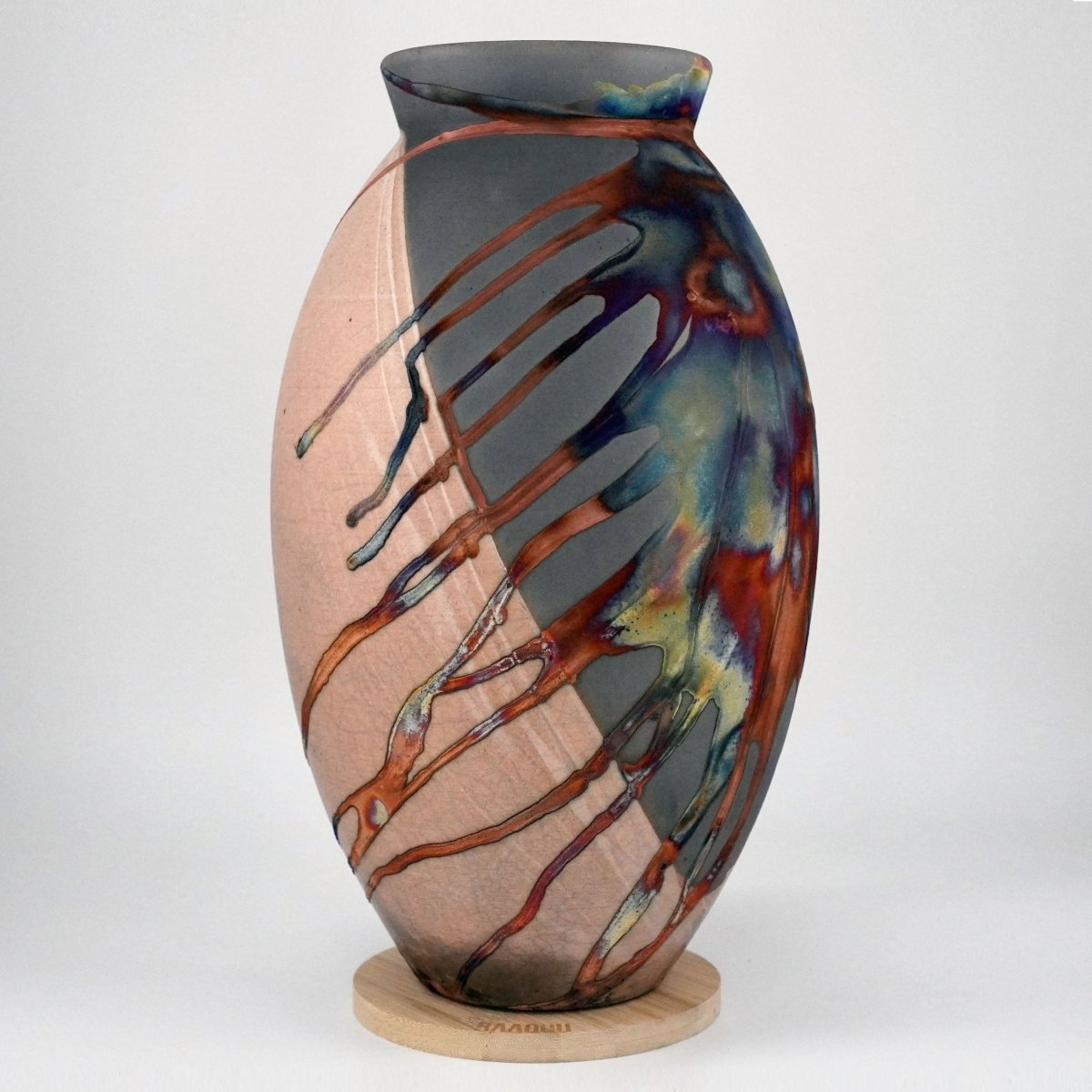 Pre - Order RAAQUU Large Oval Art Series Ceramic Vase - Raku Pottery - RAAQUU