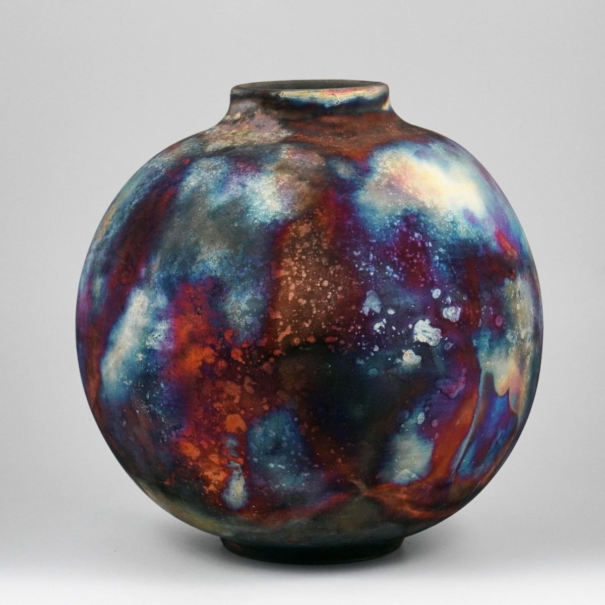 RAAQUU Large Globe Ceramic Vase Full Copper Matte S/N0000626 11" Raku Pottery - RAAQUU