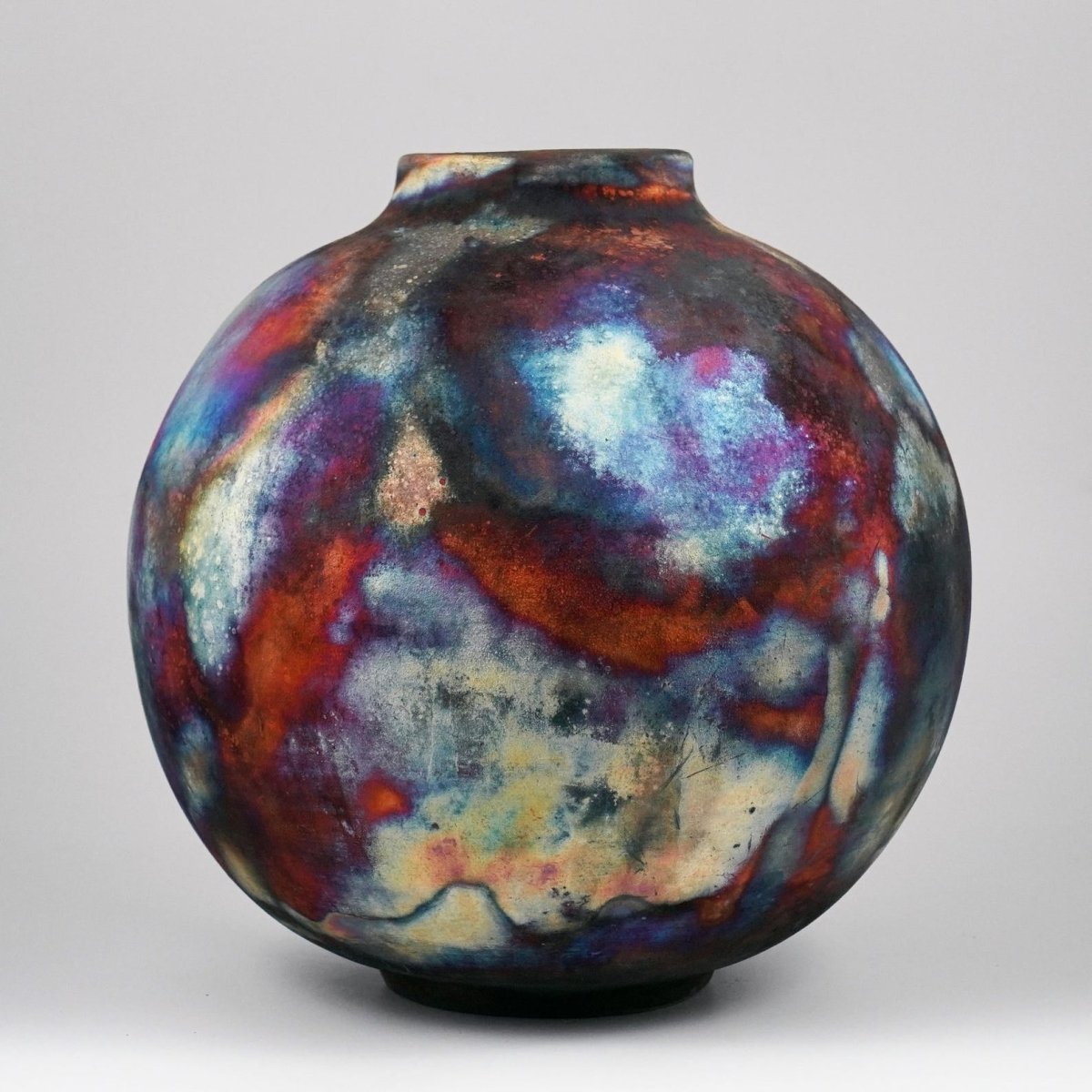 RAAQUU Large Globe Ceramic Vase Full Copper Matte S/N0000626 11" Raku Pottery - RAAQUU