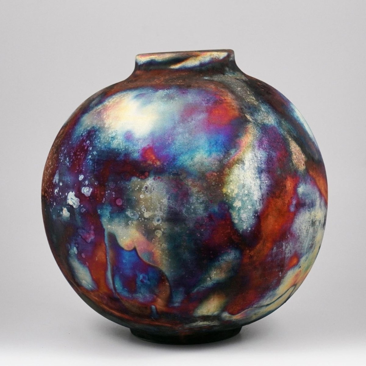 RAAQUU Large Globe Ceramic Vase Full Copper Matte S/N0000626 11" Raku Pottery - RAAQUU