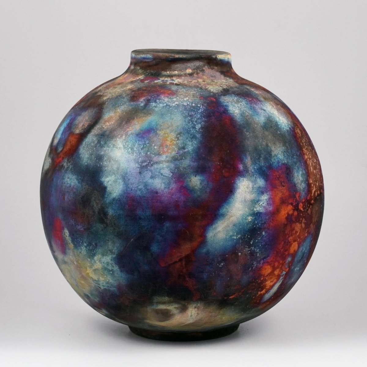 RAAQUU Large Globe Ceramic Vase Full Copper Matte S/N0000626 11" Raku Pottery - RAAQUU