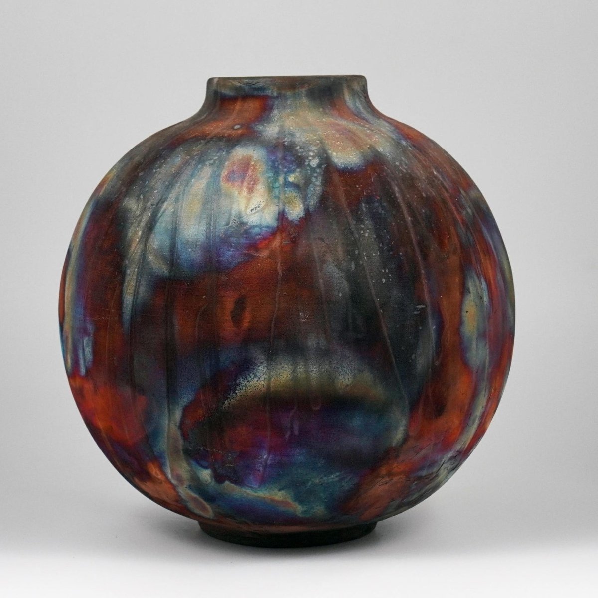 RAAQUU Large Globe Ceramic Vase Full Copper Matte S/N0000647 11" Raku Pottery - RAAQUU