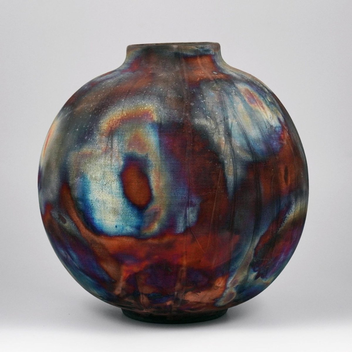 RAAQUU Large Globe Ceramic Vase Full Copper Matte S/N0000647 11" Raku Pottery - RAAQUU