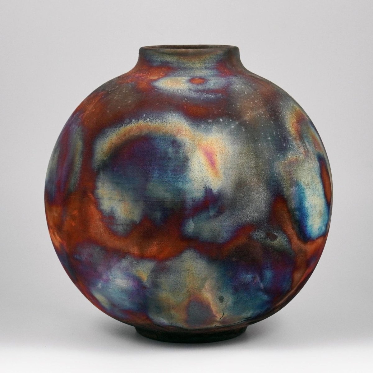 RAAQUU Large Globe Ceramic Vase Full Copper Matte S/N0000647 11" Raku Pottery - RAAQUU