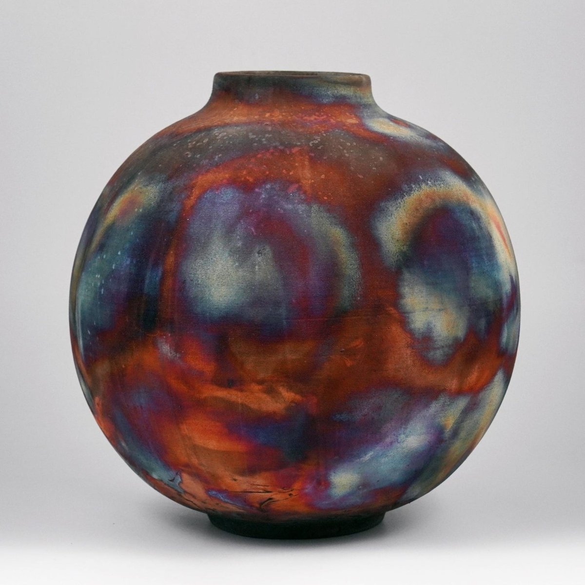 RAAQUU Large Globe Ceramic Vase Full Copper Matte S/N0000647 11" Raku Pottery - RAAQUU