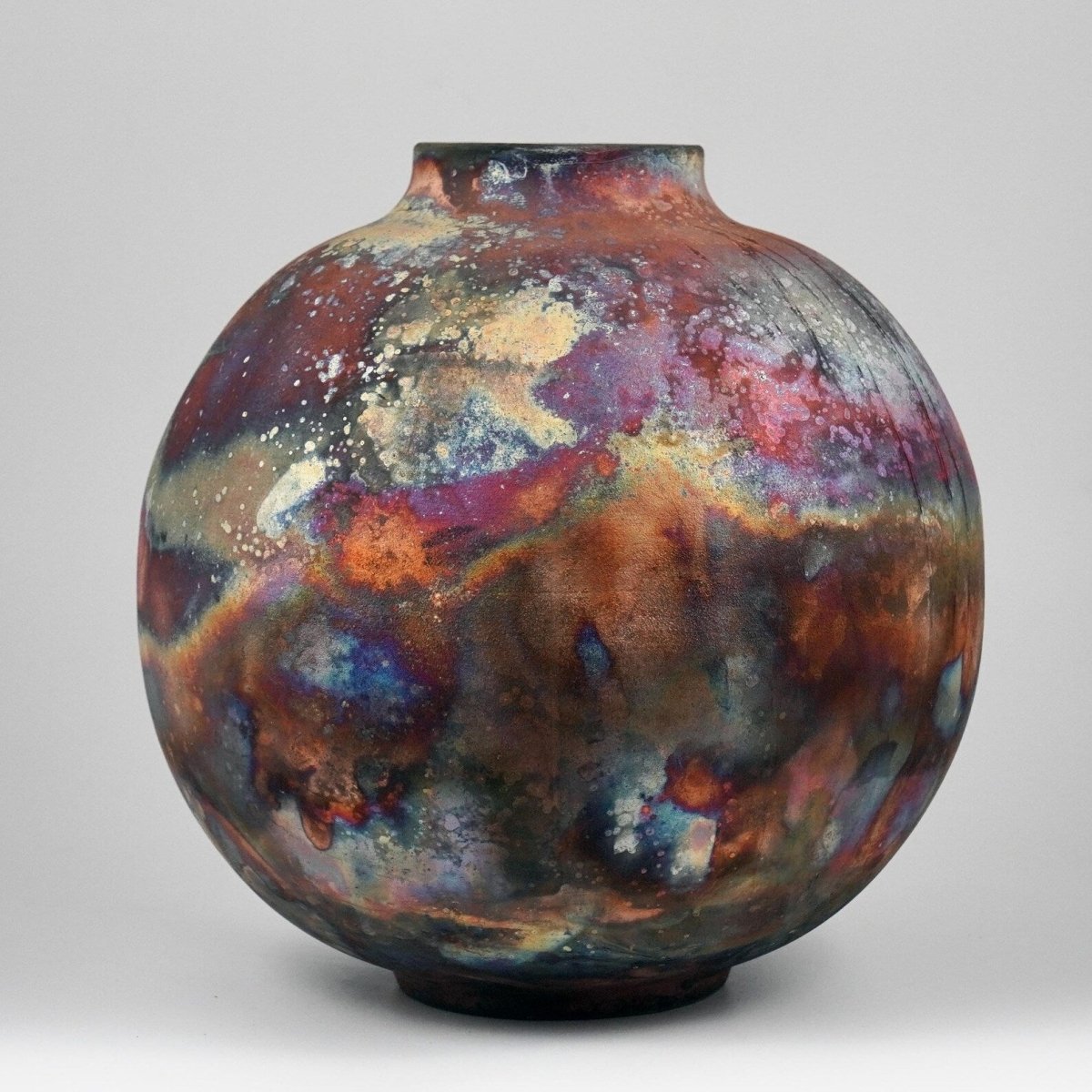 RAAQUU Large Globe Ceramic Vase Full Copper Matte S/N0000783 11" Raku Pottery - RAAQUU