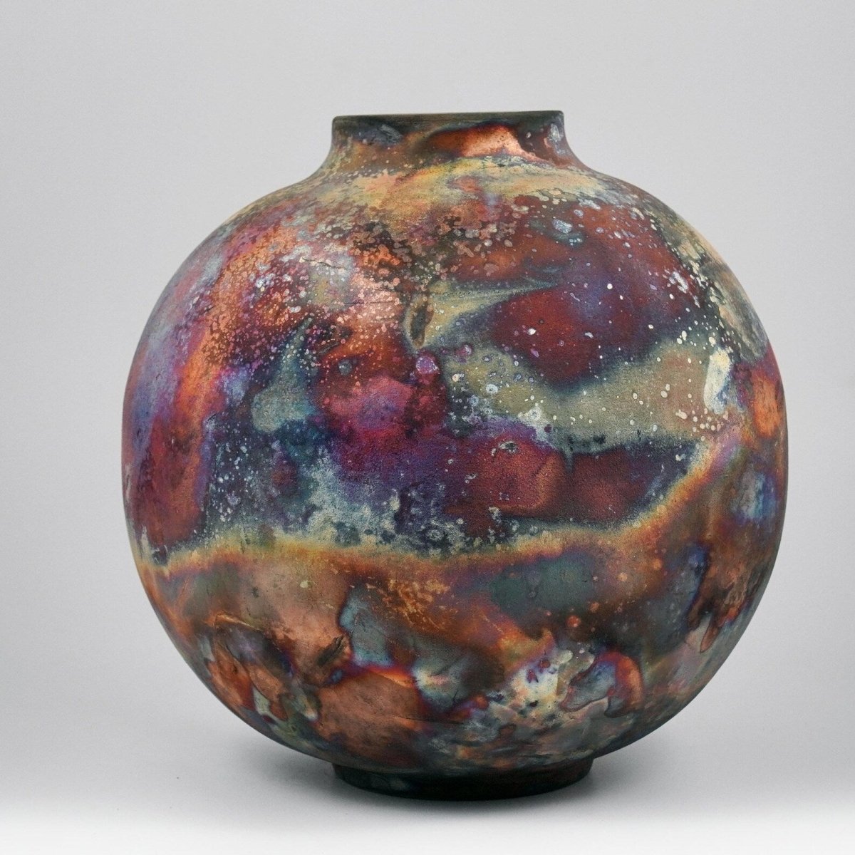 RAAQUU Large Globe Ceramic Vase Full Copper Matte S/N0000783 11" Raku Pottery - RAAQUU
