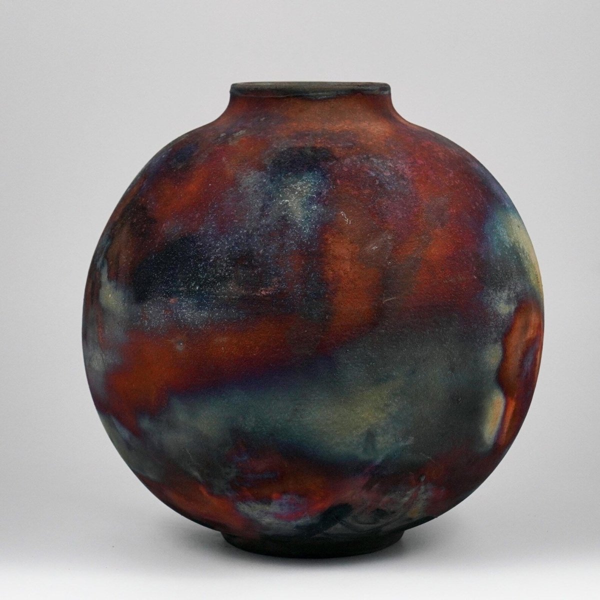 RAAQUU Large Globe Ceramic Vase Full Copper Matte S/N0000915 11" Raku Pottery - RAAQUU