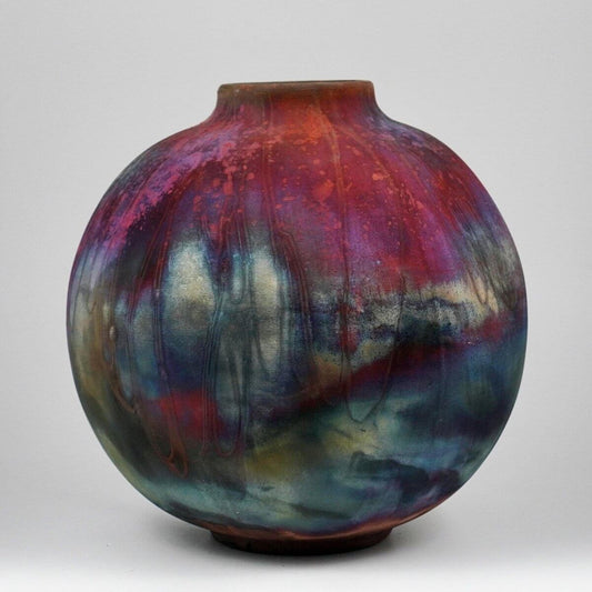 RAAQUU Large Globe Ceramic Vase Full Copper Matte S/N0000916 11" Raku Pottery - RAAQUU