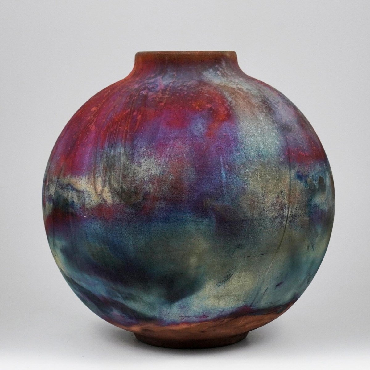 RAAQUU Large Globe Ceramic Vase Full Copper Matte S/N0000916 11" Raku Pottery - RAAQUU
