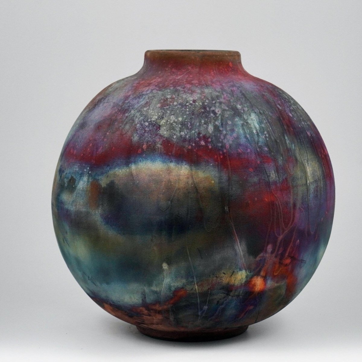 RAAQUU Large Globe Ceramic Vase Full Copper Matte S/N0000916 11" Raku Pottery - RAAQUU