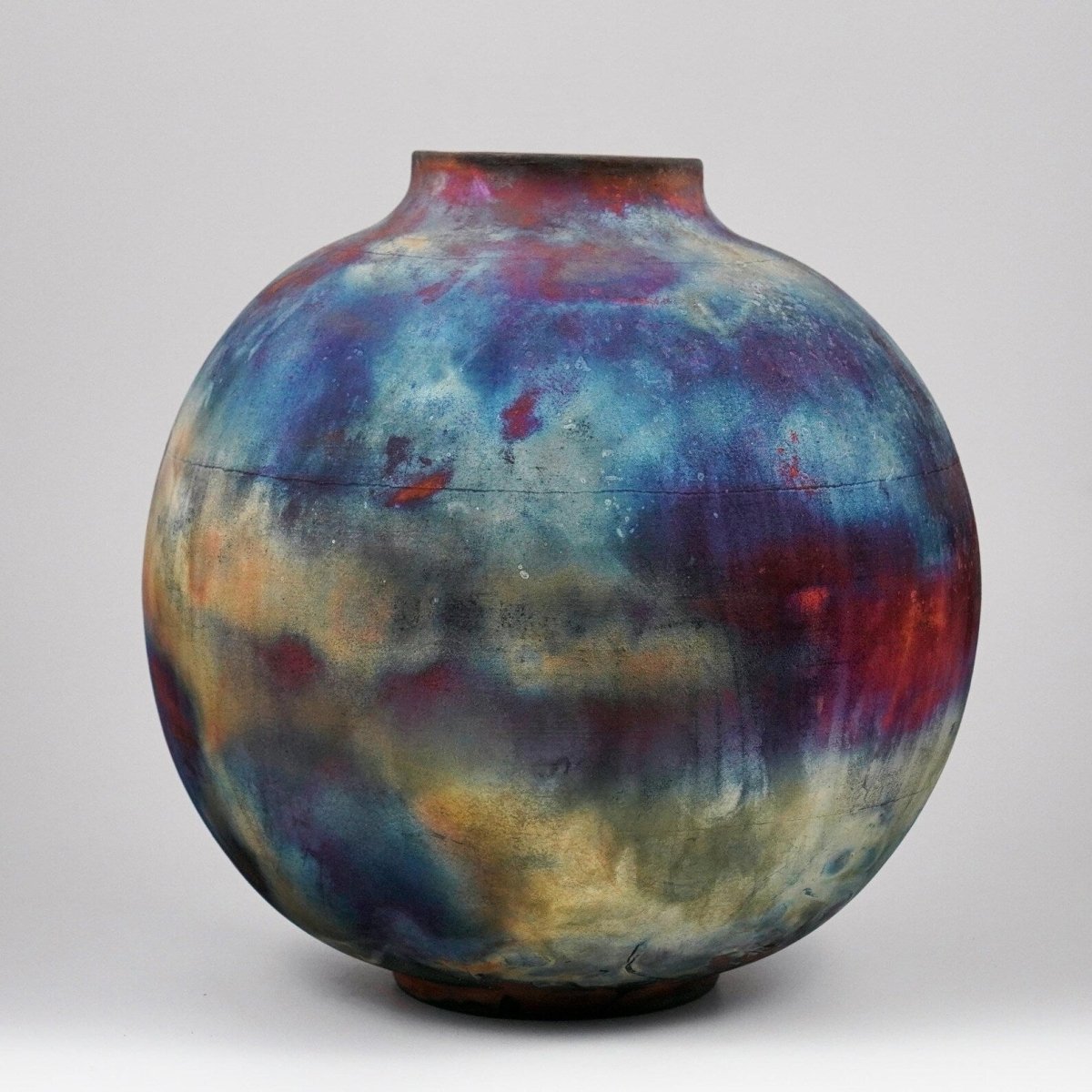 RAAQUU Large Globe Ceramic Vase Full Copper Matte S/N0000931 11" Raku Pottery - RAAQUU