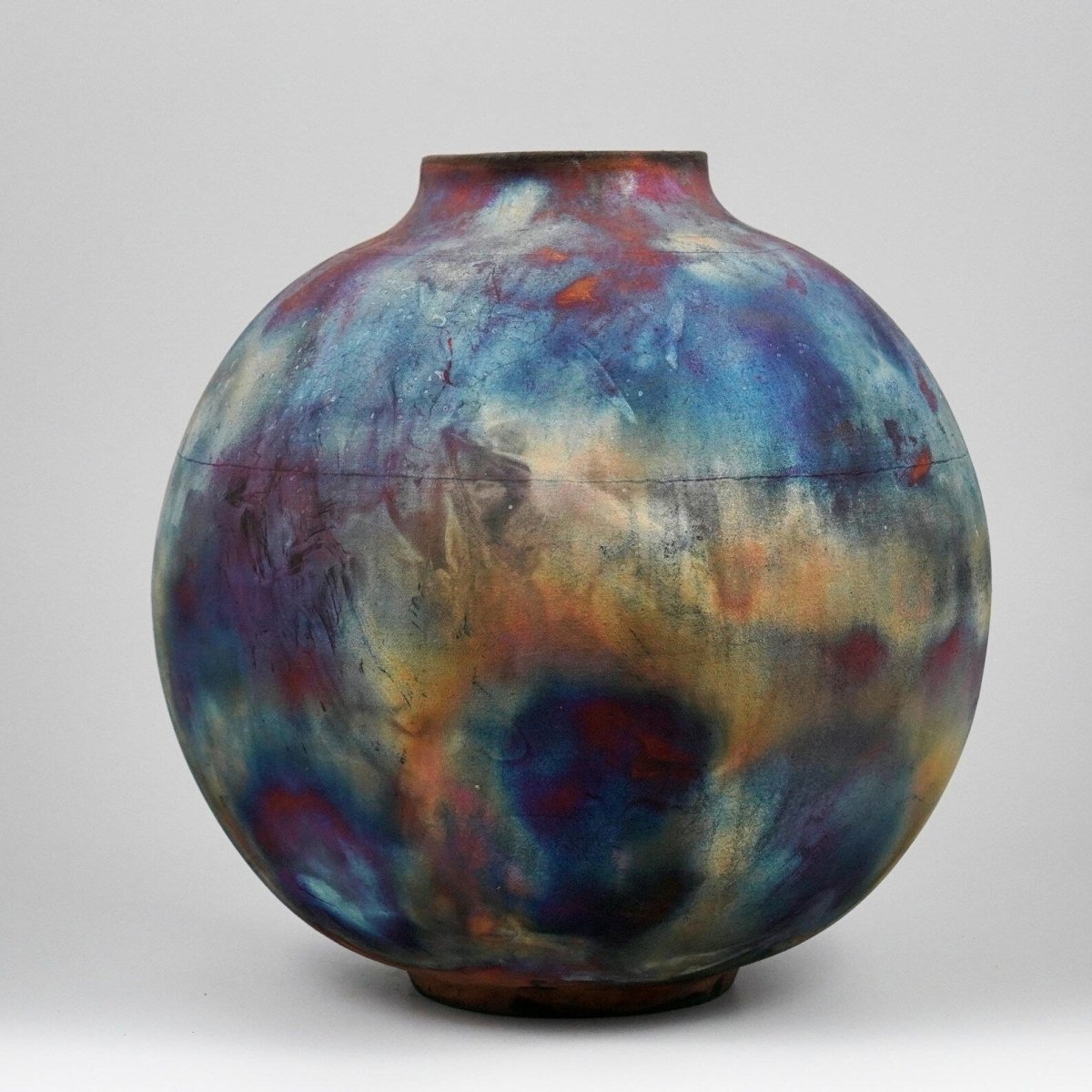RAAQUU Large Globe Ceramic Vase Full Copper Matte S/N0000931 11" Raku Pottery - RAAQUU