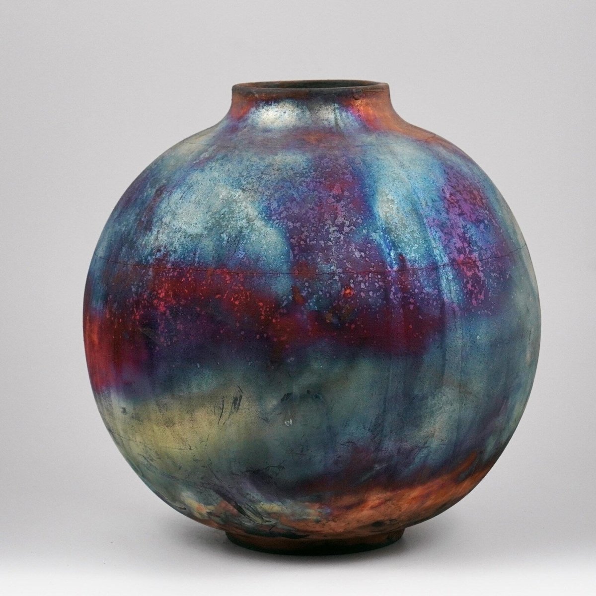 RAAQUU Large Globe Ceramic Vase Full Copper Matte S/N0000931 11" Raku Pottery - RAAQUU