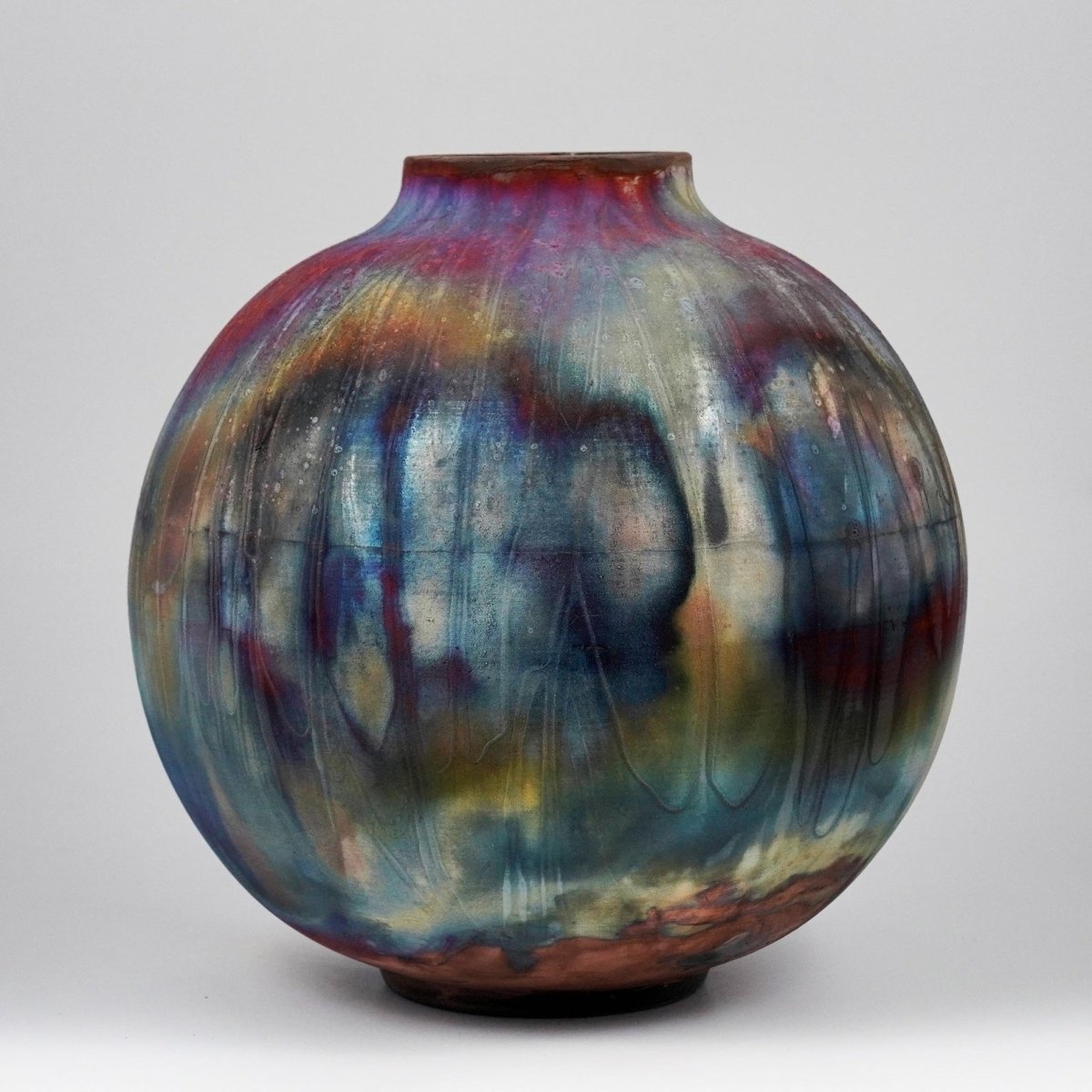RAAQUU Large Globe Ceramic Vase Full Copper Matte S/N0000942 11" Raku Pottery - RAAQUU