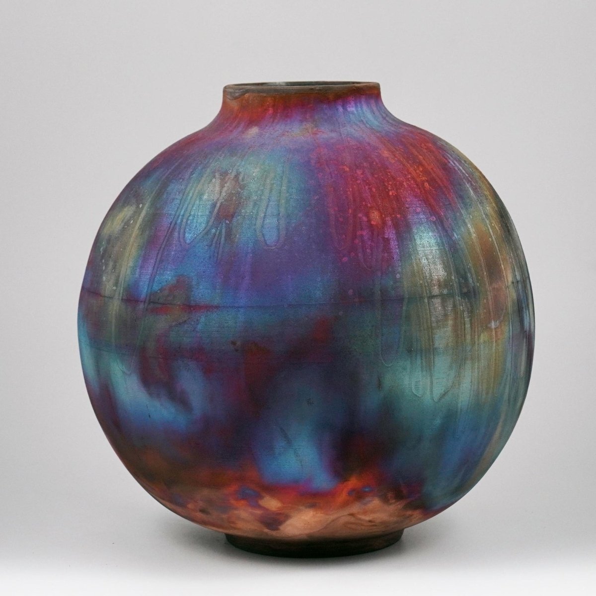 RAAQUU Large Globe Ceramic Vase Full Copper Matte S/N0000942 11" Raku Pottery - RAAQUU